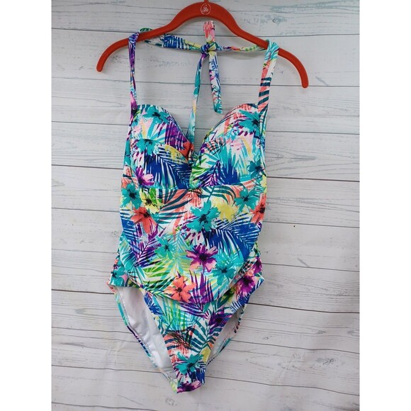 Catalina Other - Catalina One-Piece Swimsuit Black Floral XL (16-18) Padded Bra Halter Style